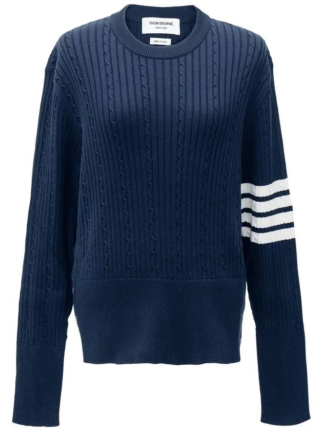 Baby Cable Cotton 4 Bar Crew Neck Knit Top Navy - THOM BROWNE - BALAAN 3