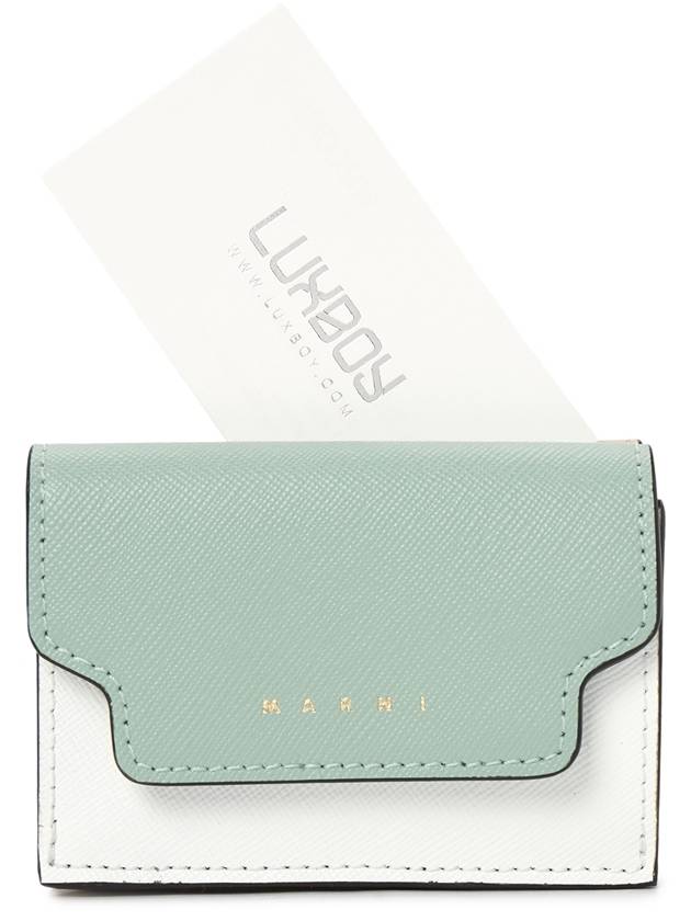 Saffiano Color Block Tri-Fold Half Wallet Blue - MARNI - BALAAN 9