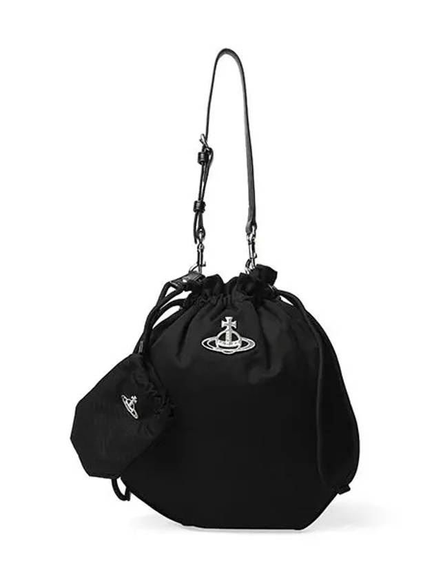 Logo Plaque Drawstring Bucket Bag Black - VIVIENNE WESTWOOD - BALAAN 5