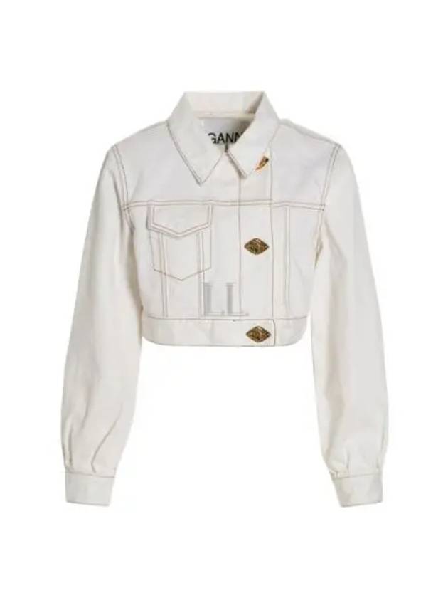 Cropped Denim Trucker Jacket White - GANNI - BALAAN 2