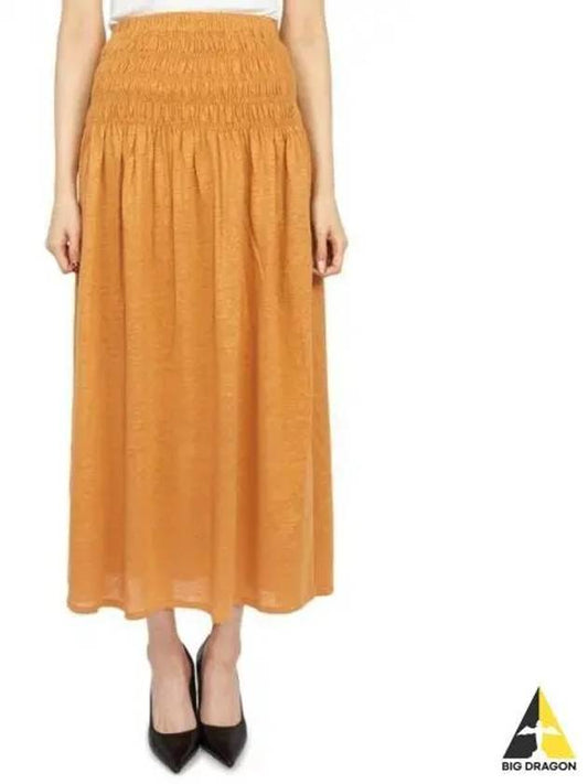 Tinoa Elastic Linen Long A-Line Skirt Mustard - VANESSA BRUNO - BALAAN 2