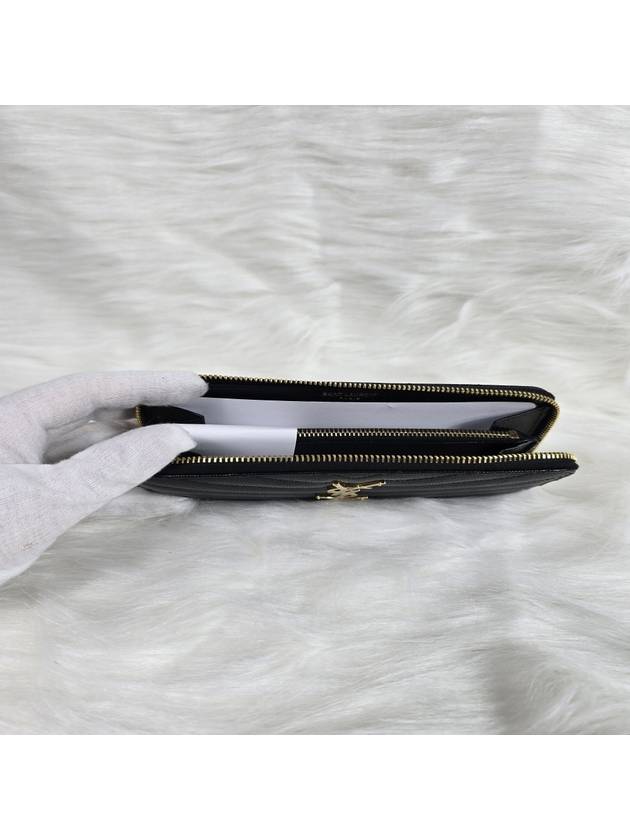 Matelasse Monogram Zipper Around Long Wallet Black - SAINT LAURENT - BALAAN 6