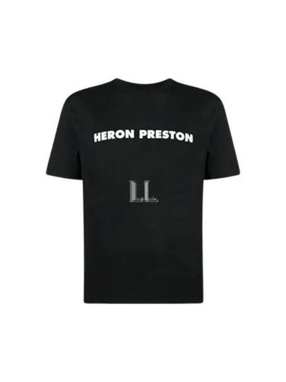 Logo Slogan Printed Short Sleeve T-Shirt Black - HERON PRESTON - BALAAN 2