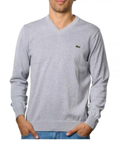 V Neck Cotton Classic Fit Knit Top Grey - LACOSTE - BALAAN 2