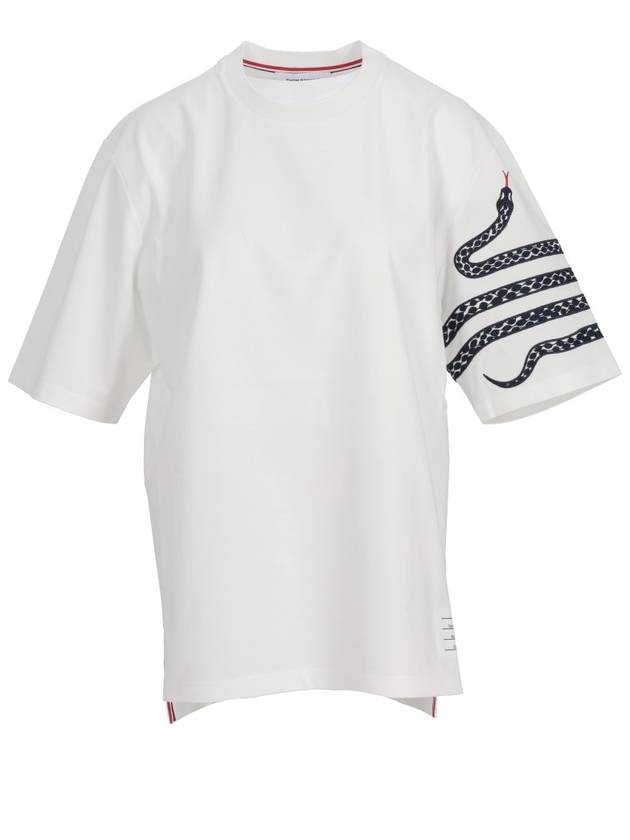 SHORT SLEEVE TEE W/ NAVY 4 BAR SNAKE EMBROIDERY IN MEDIUM WEIGHT JERSEY COTTON - THOM BROWNE - BALAAN 1