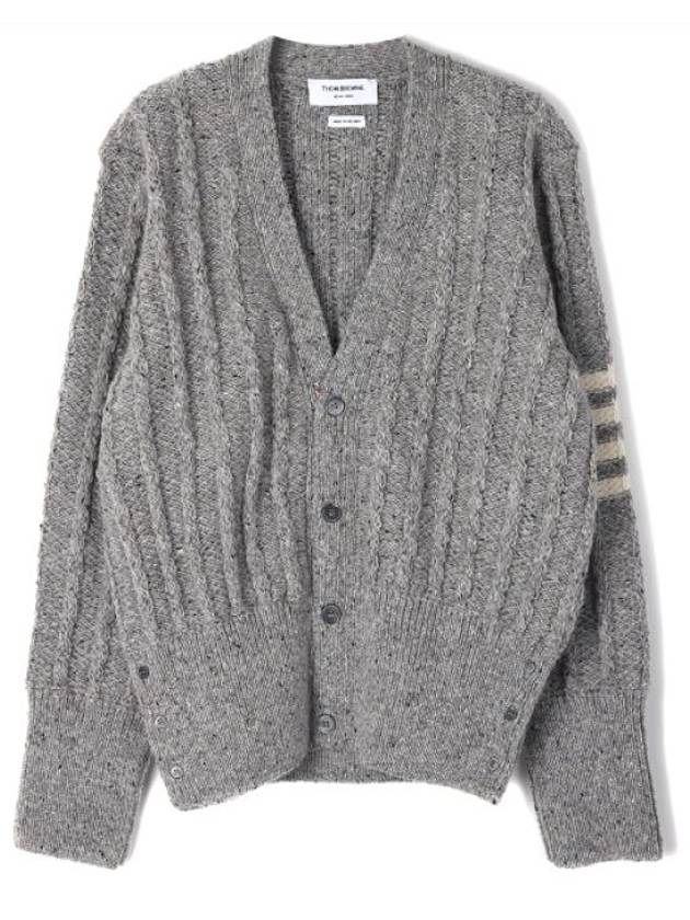 Donegal twist cable 4 bar classic Vneck cardigan MKC486 BY1506 055 - THOM BROWNE - BALAAN 1