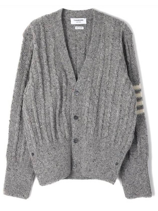 Donegal twist cable 4 bar classic Vneck cardigan MKC486 BY1506 055 - THOM BROWNE - BALAAN 1