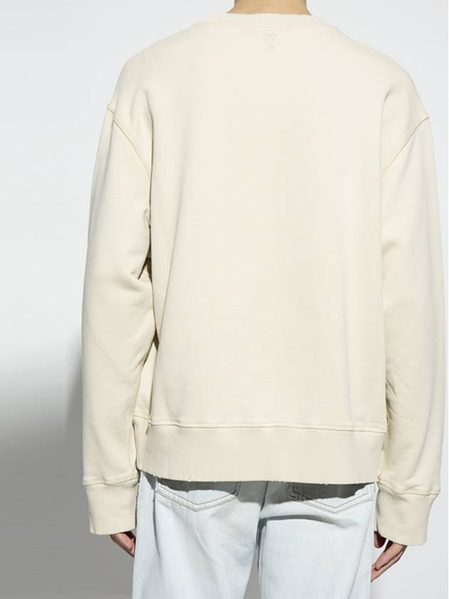 Embroidery Logo Crew Neck Sweatshirt Beige - AMI - BALAAN 6