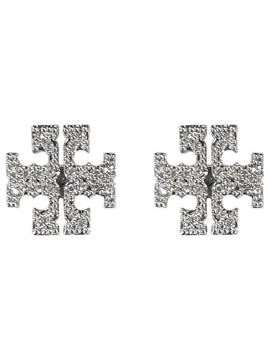 Crystal Logo Stud Earrings Silver - TORY BURCH - BALAAN.