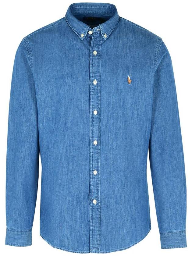 Pony Logo Denim Slim Fit Long Sleeve Shirt Blue - POLO RALPH LAUREN - BALAAN 2