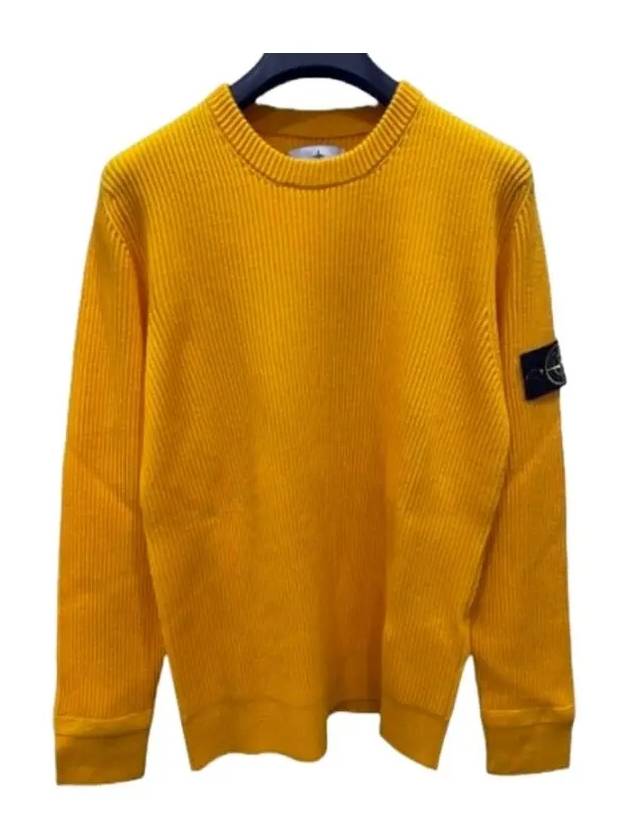 Wappen Patch Crew Neck Ribbed Wool Knit Top Yellow - STONE ISLAND - BALAAN 2