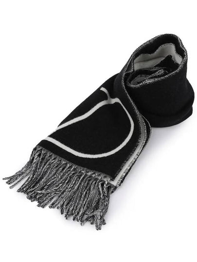 V Logo Fringe Edge Wool Muffler Black - VALENTINO - BALAAN 2