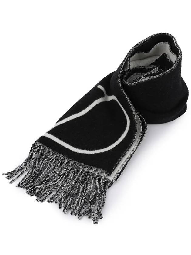 V Logo Fringe Edge Wool Muffler Black - VALENTINO - BALAAN 7