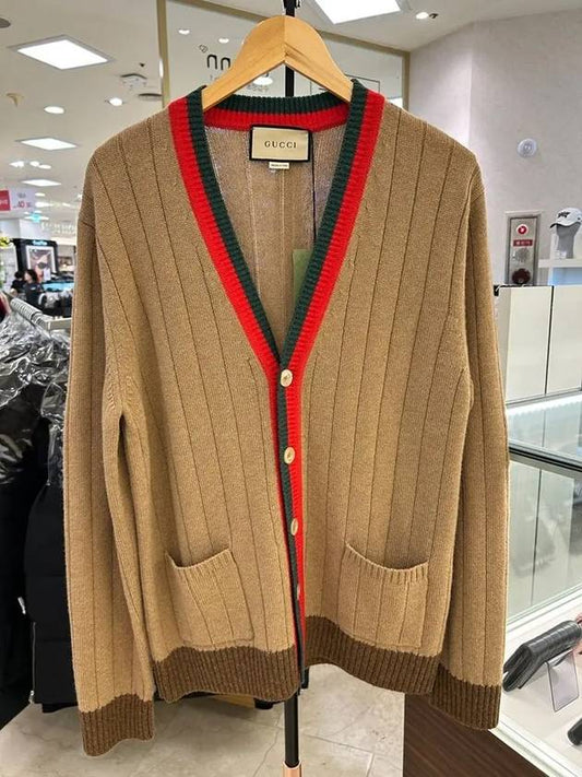 Web Rib Knit Cardigan Camel - GUCCI - BALAAN 2