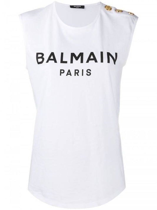 logo gold button sleeveless white - BALMAIN - BALAAN.