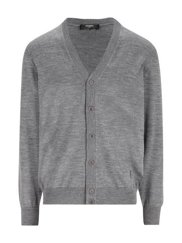 Men's V-Neck Wool Cardigan Grey - FENDI - BALAAN 2