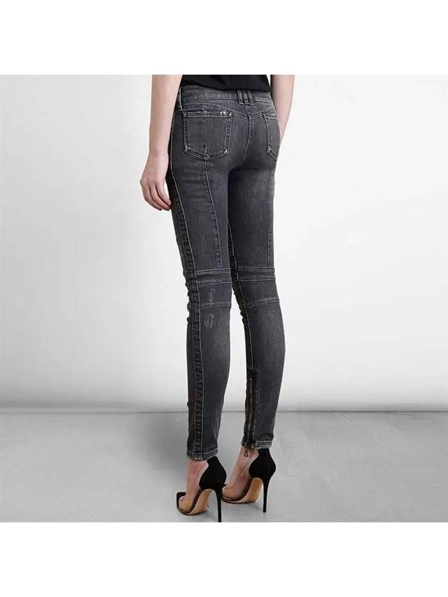 Women's Biker Zipper Detail Skinny Jeans Black - BALMAIN - BALAAN.