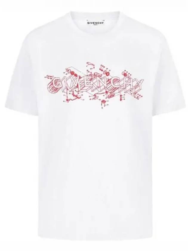 Logo Schematics Print Short Sleeve T-Shirt White - GIVENCHY - BALAAN 2