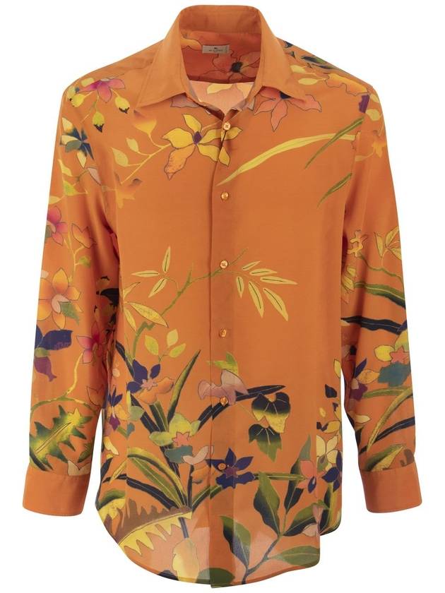 Men's Floral Print Silk Long Sleeve Shirt Orange - ETRO - BALAAN 2