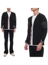 Men's Classic V-neck Merino Wool Cardigan Black - THOM BROWNE - BALAAN 3