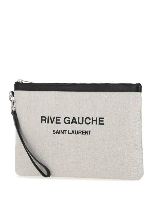 Rive Gauche Zipper Strap Canvas Clutch Bag White - SAINT LAURENT - BALAAN 3