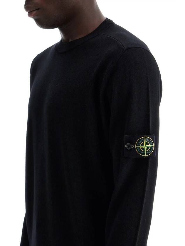 Logo Patch Crewneck Virgin Wool Knit Top Black - STONE ISLAND - BALAAN 5