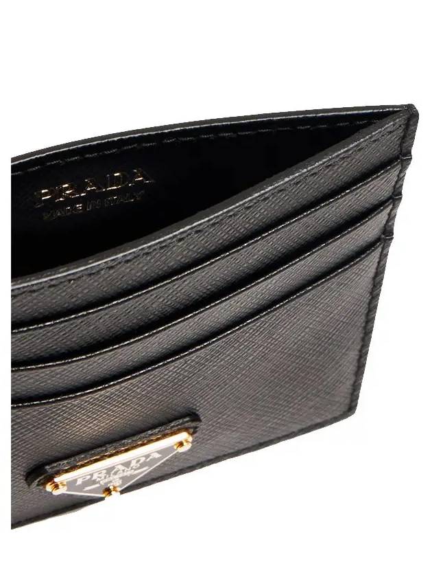 Saffiano Leather Triangle Logo Card Wallet Black Gold - PRADA - BALAAN 5