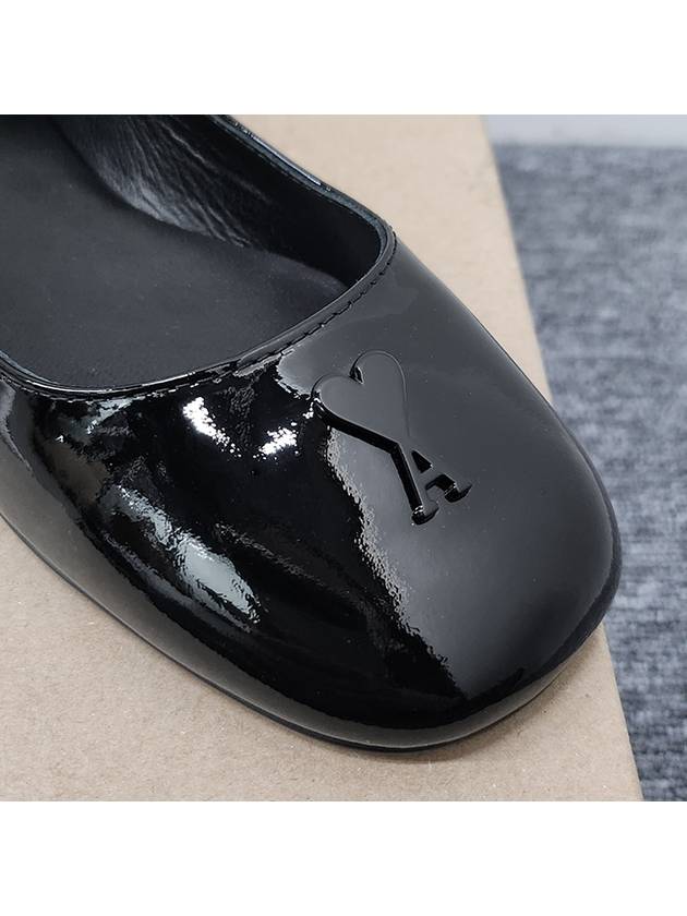 Women's Heart Logo Patent Ballerina Flat Shoes Black FSV801 CVE003 001 - AMI - BALAAN 9