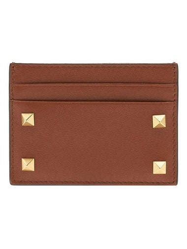 Rockstud Card Wallet Brown - VALENTINO - BALAAN 1