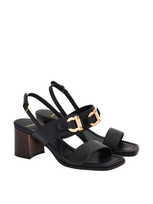 Gancini Leather Sandal Heels Black - SALVATORE FERRAGAMO - BALAAN 3