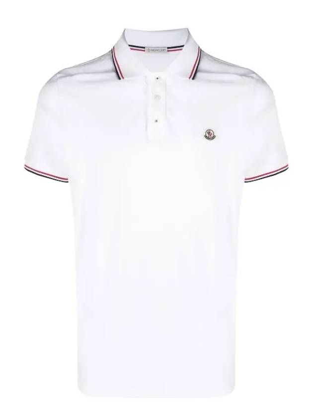 Chest patch three line neckline polo t shirt white men s 8A70300 84556 001 - MONCLER - BALAAN 1