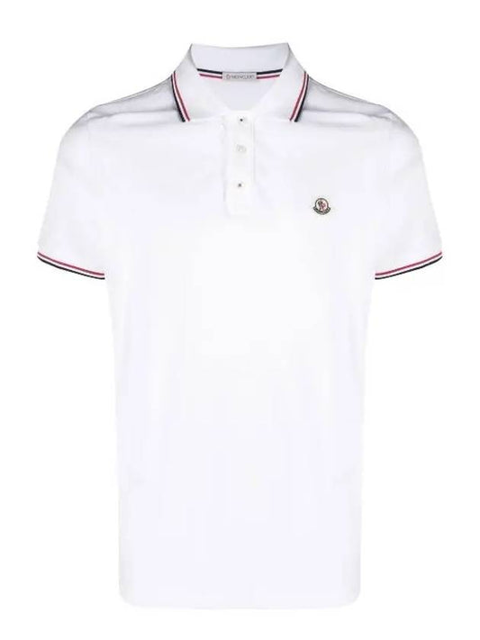 Chest patch three line neckline polo t shirt white men s 8A70300 84556 001 - MONCLER - BALAAN 1