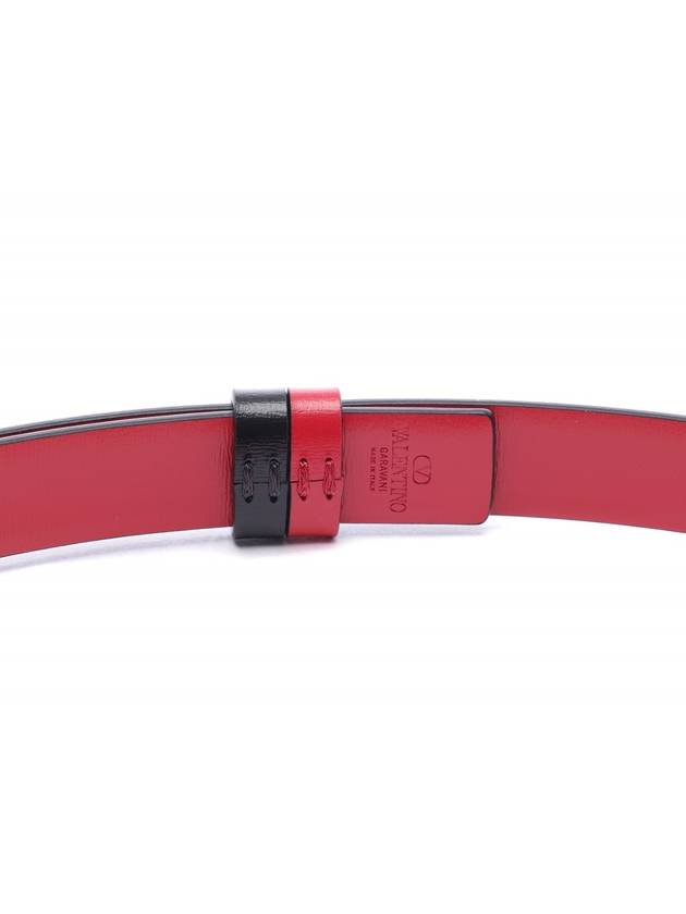 V Logo Signature Leather Belt Black Red - VALENTINO - BALAAN 7