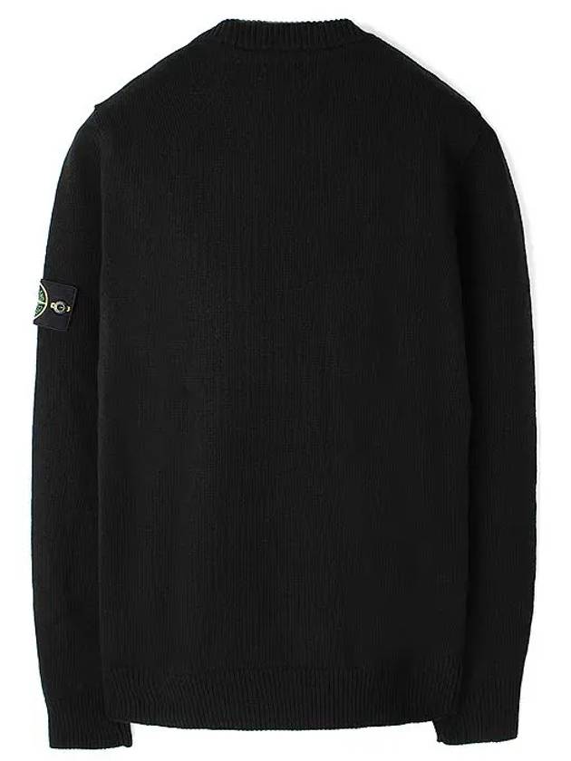 Logo Patch Crew Neck Wool Knit Top Black - STONE ISLAND - BALAAN 3