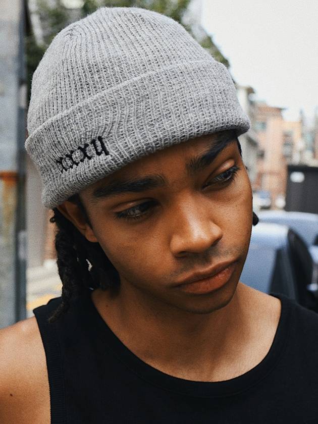 Unisex Signature Embroidery Beanie Gray - LMN3011 - BALAAN 2