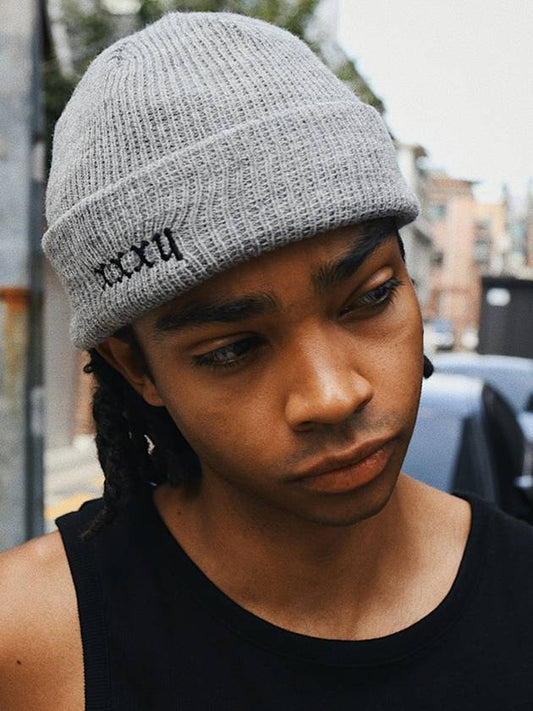 Unisex Signature Embroidery Beanie Gray - LMN3011 - BALAAN 1