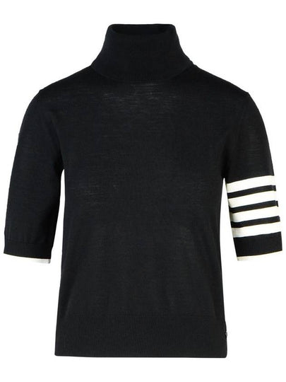 4 Bar Relaxed Fit Fine Merino Wool Turtleneck Black - THOM BROWNE - BALAAN 2