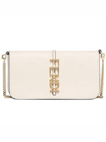 Fendigraphy Chain Leather Cross Bag White - FENDI - BALAAN 1