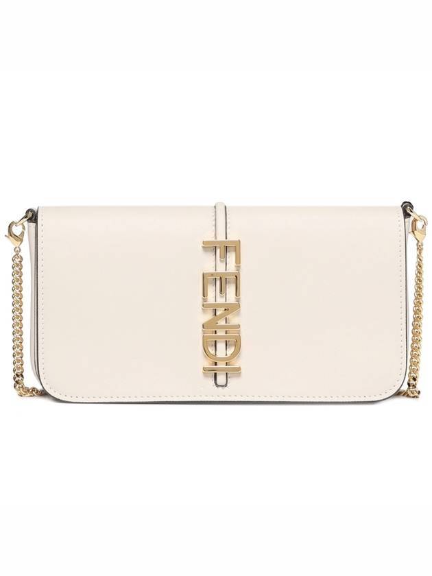 Fendigraphy Chain Leather Cross Bag White - FENDI - BALAAN 1