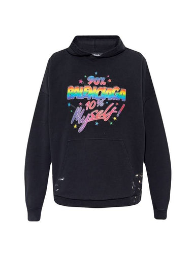 Logo Graphic Print Cotton Oversized Hoodie Black - BALENCIAGA - BALAAN 1