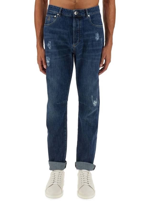 Distressed Straight Jeans Blue - BRUNELLO CUCINELLI - BALAAN 2