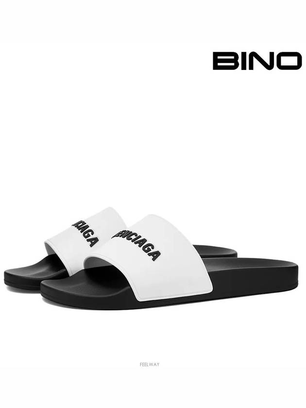 logo full slippers white black - BALENCIAGA - BALAAN.