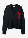 Intarsia Big Heart Logo Oversized Virgin Wool Cardigan Black - AMI - BALAAN 2