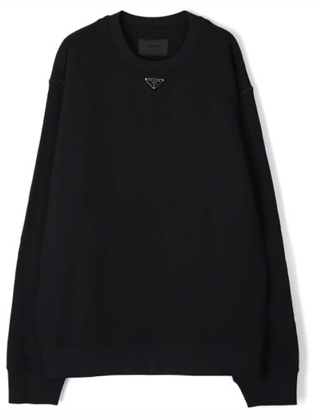 Oversized Cotton Sweatshirt With Triangle Logo Black - PRADA - BALAAN 2