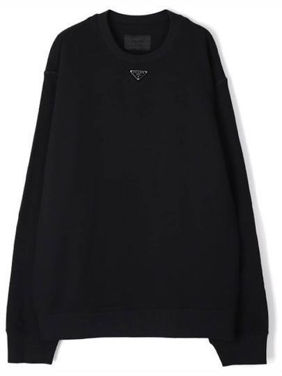 Triangle Logo Crew Neck Oversized Cotton Sweatshirt Black - PRADA - BALAAN 2