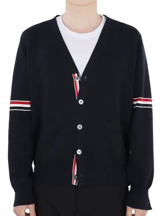 Milano Stitch Sprite Armband Cotton V-neck Cardigan Navy - THOM BROWNE - BALAAN 2