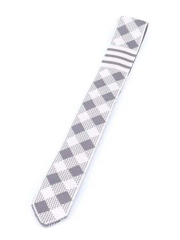 Knit Silk Jacquard Gingham Check Tie Light Gray - THOM BROWNE - BALAAN.