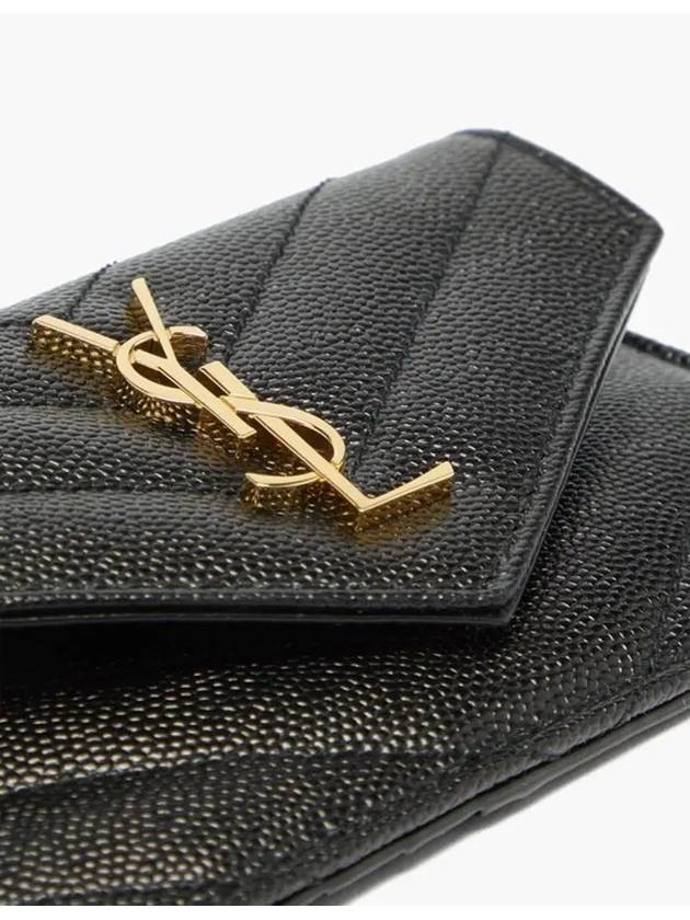 YSL Monogram Gold Tone Logo Zipper Slot Fold Quilted Leather Card Holder - SAINT LAURENT - BALAAN 3