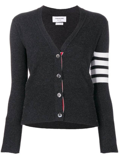 4-Bar V-Neck Cashmere Cardigan Dark Grey - THOM BROWNE - BALAAN 2