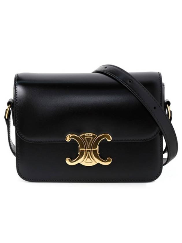 Teen Triomphe Shiny Calfskin Cross Bag Black - CELINE - BALAAN.